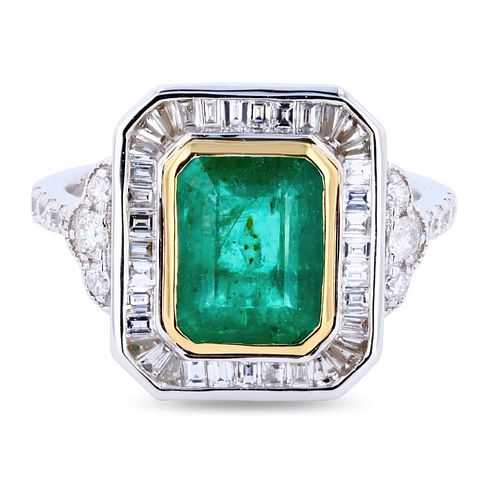 2.53ct Emerald and 0.83ctw Diamond 18K White and Y