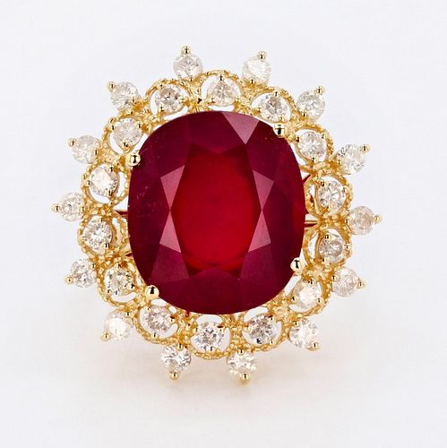 17.15ct Ruby and 1.45ctw Diamond 14K Yellow Gold R