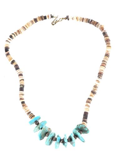 Navajo Heishi Shell & Kingman Turquoise Necklace