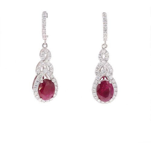 Brilliant Ruby & Diamond Platinum Earrings