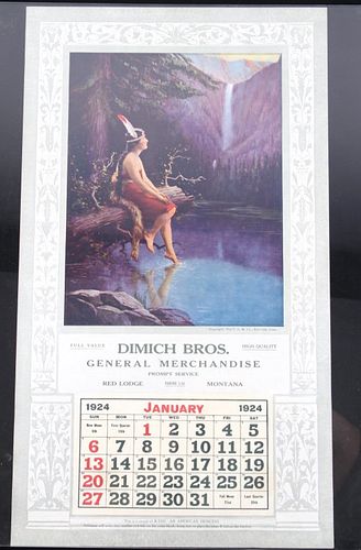 Dimich Bros & The Hub Double Sided Calendar -1924