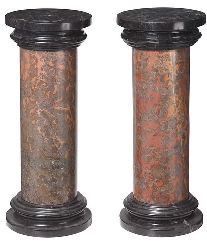 Pair of Continental Neoclassical Style Marble Column Pedestals