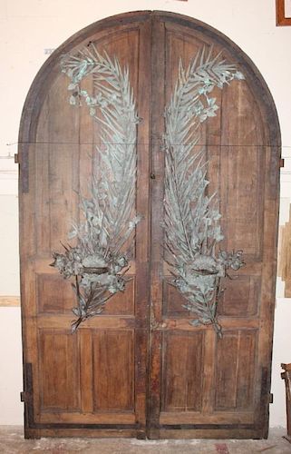 Pair chateau doors with elaborate bronze hardware