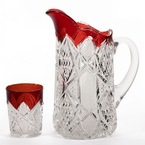 PENNSYLVANIA / BALDER - RUBY-STAINED WATER PITCHER AND TUMBLER
