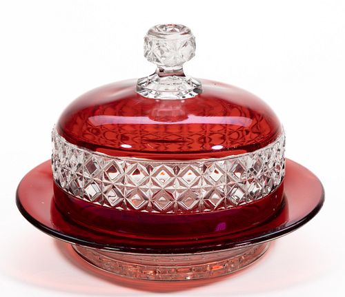 MASCOTTE (OMN) / DOMINION - RUBY-STAINED BUTTER DISH