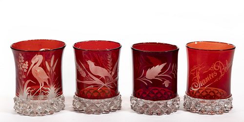 PAVONIA - RUBY-STAINED TUMBLERS, LOT OF FOUR