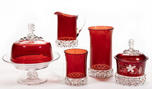 PAVONIA - RUBY-STAINED ASSEMBLED FIVE-PIECE TABLE SET