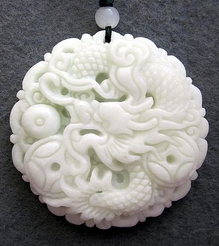 Jade 280cts Real Jade Fortune Dragon Pearl Coins Amulet Pendant