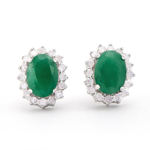 14KT White Gold 1.50ctw Emerald and Diamond Earrings