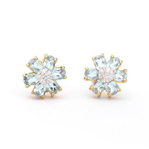 Plated 18KT Yellow Gold 2.02cts Blue Topaz and Diamond Earrings