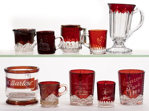 ASSORTED EAPG - RUBY-STAINED MUGS, LOT OF TEN