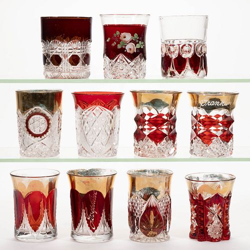 ASSORTED EAPG - RUBY-STAINED  TUMBLERS, LOT OF 11