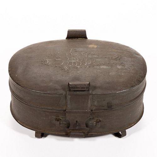 AMERICAN, PROBABLY PENNSYLVANIA, PUNCHED-TIN / WRIGGLEWORK SPICE BOX
