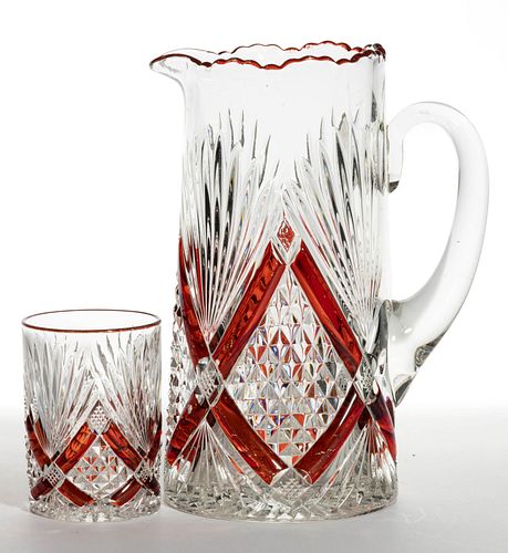 CHAMPION (OMN) - RUBY-STAINED PITCHER AND TUMBLER