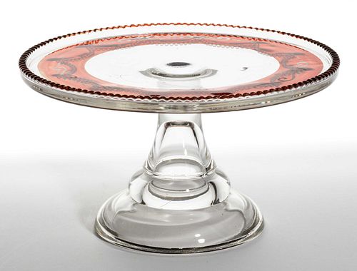 HEISEY NO. 1295 / BEAD SWAG - RUBY-STAINED SALVER / CAKE STAND