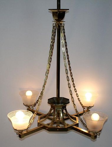 French Art Deco brass chandelier