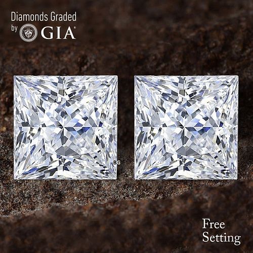4.01 carat diamond pair, Princess cut Diamonds GIA Graded 1) 2.00 ct, Color E, VS1 2) 2.01 ct, Color F, VS2. Appraised Value: $151,000 