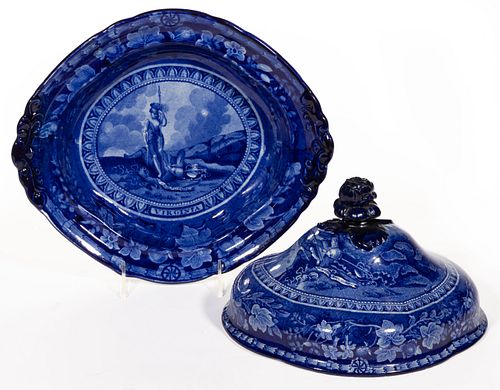 STAFFORDSHIRE AMERICAN HISTORICAL TRANSFER-PRINTED CERAMIC VEGETABLE DISH AND COVER