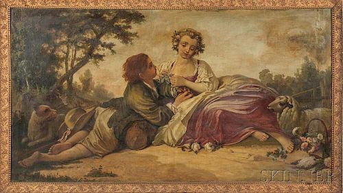 French School, 19th Century      Young Shepherdess and Courting Youth in a Landscape