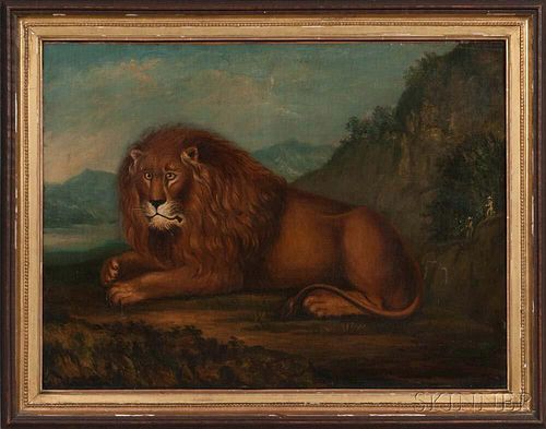 Anglo/American School, 19th Century      Recumbent Lion in a Landscape