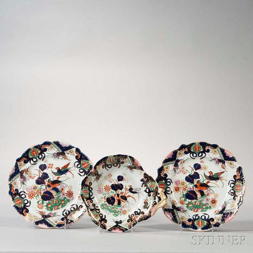 Twelve Ironstone Plates and Two Serving Trays