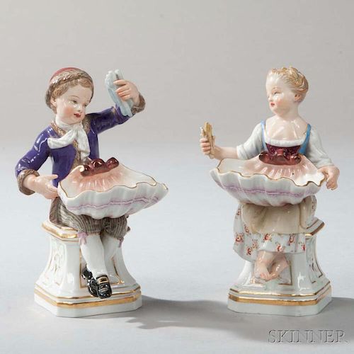 Two Meissen Porcelain Figural Salt Cellars