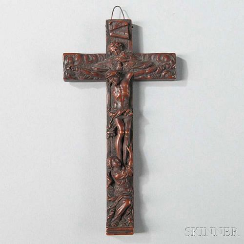 Continental Carved Walnut Reliquary Crucifix