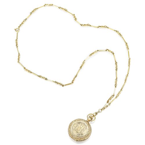 Antique Elgin Gold Pocket Watch in 14K Gold with 18K Gold Chain