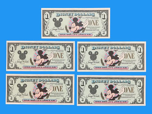 Group of 5 1991 Disney Dollars, Mickey $1