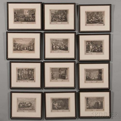 William Hogarth (British, 1697-1764)      Industry and Idleness  / A Series of Twelve Framed Engravings