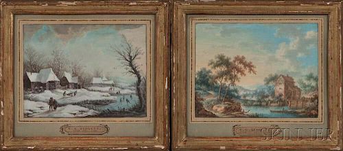 Attributed to Christian Georg Schütz the Elder (German, 1718-1791)      Two Landscapes:  Summer View with Mill