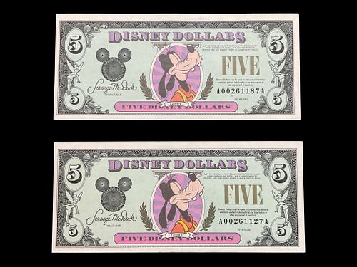 Group of 2 1993 Disney Dollars, Goofy $5