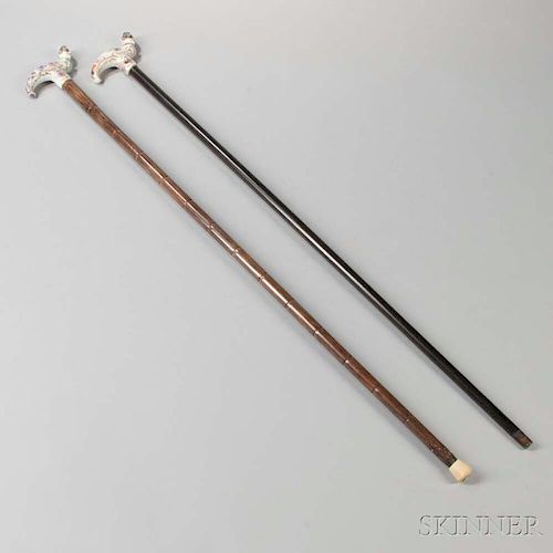 Two Porcelain-mounted Canes