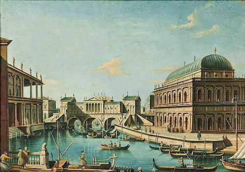 Venetian School, 18th Century      Venetian Capriccio- Architectural Bridge with Three Arches