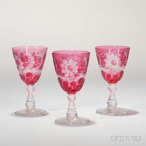Eleven Cranberry Cut-to-clear Wineglasses