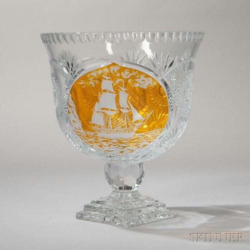 Bohemian Overlay Cut Glass Vase