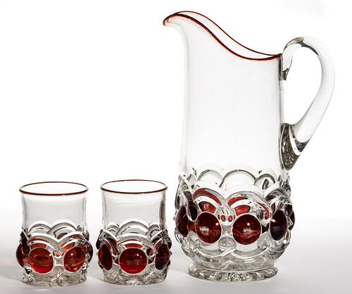 ELECTRIC - RUBY-STAINED THREE-PIECE WATER SET