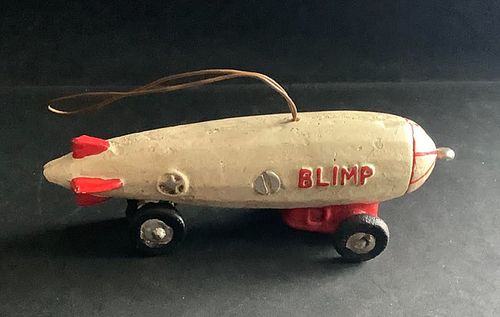  Cast Iron Red & White Blimp Pull Toy