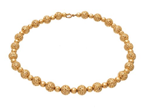 14K Yellow Gold Bead Necklace L 15'' 24g