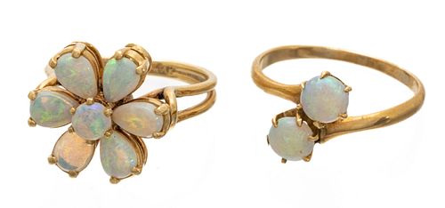 Opal & 14kt Gold Rings, 7g 2 pcs Size: 6.5 & 7.5
