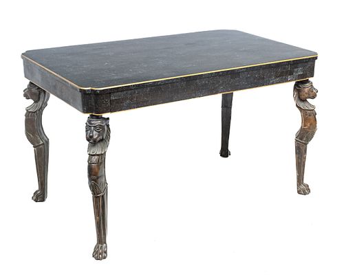Maitland-Smith (British) Empire Style Marble Clad, Bronze Writing Desk, H 30'' W 50'' Depth 30''