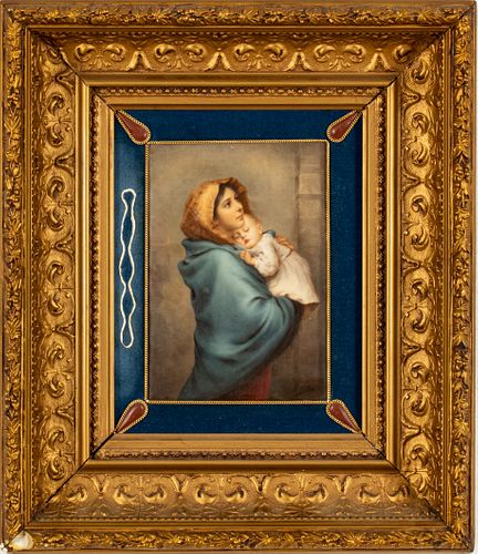After Roberto Ferruzzi Dresden Porcelain Plaque Madonna Of The Streets, H 9'' W 7''
