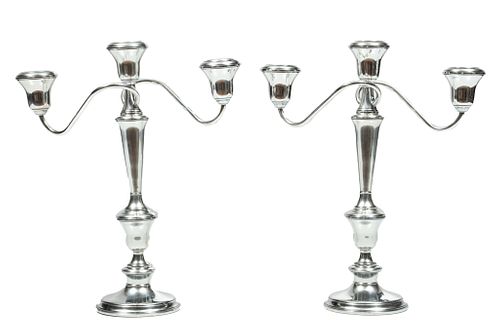 American Sterling Silver Pair Of Candelabra H 13'' L 10.5''