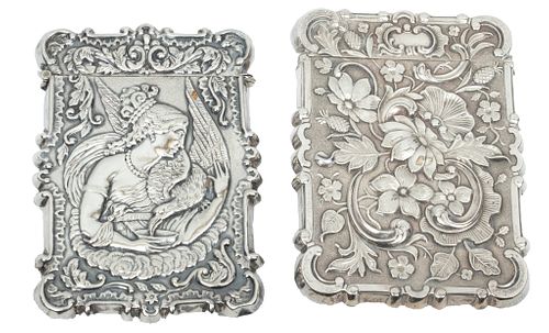 Art Nouveau Sterling Silver Card Cases Ca. 1870, H 3.5'' W 2.2'' 90g 2 pcs