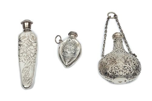 Sterling Silver Reticulated Perfume Vials Ca. 1900, 1.8t oz 3 pcs