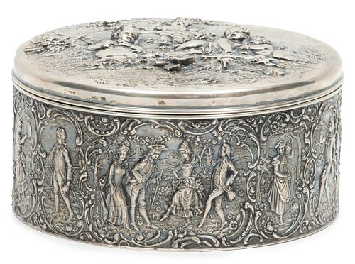 Gebruder Glaser, Hanau (German) 800 Silver Lidded Box, Ca. 1900, H 3.5'' Dia. 6.75'' 18.26t oz
