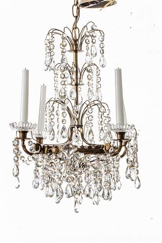 Swedish, Crystal And Brass Four Light Chandelier Ca. 1966, H 21'' Dia. 18''