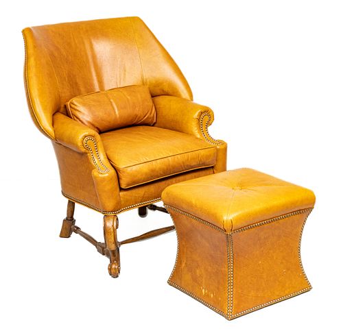 Ferguson Copeland (North Carolina) Leather Armchair & Ottoman, H 42'' W 36.5'' Depth 34''