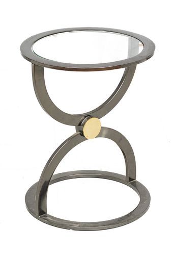 Art Nouveau Stainless Steel, Glass Top Stand H 22'' Dia. 17''