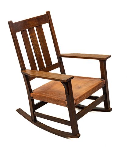 Gustav Stickley, The Craftsman Workshops, Oak Rocking Chair, Ca. 1912-1916, H 37'' W 26'' L 29''